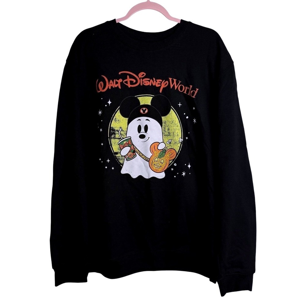 2026 Disney Parks Large Halloween Black Sweatshirt Ghost Mickey Pumpkin Latte